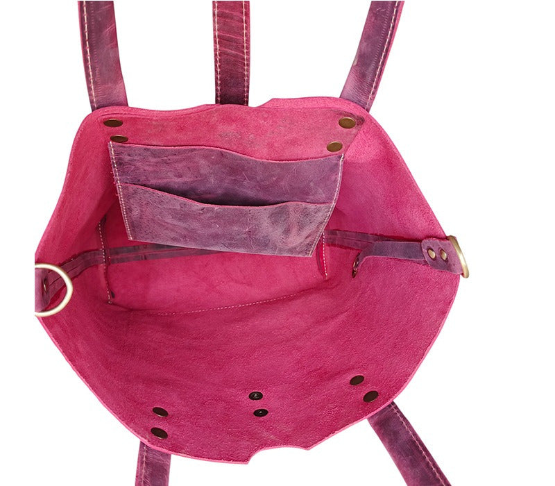 Premium Pink Genuine Leather Tote Bag for Women Crossbody Tote