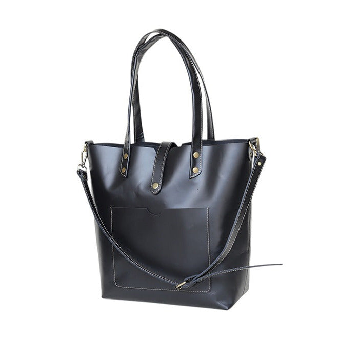 Premium Black Genuine Leather Tote Bag for Women Shoulder Bag, Crossbody Tote