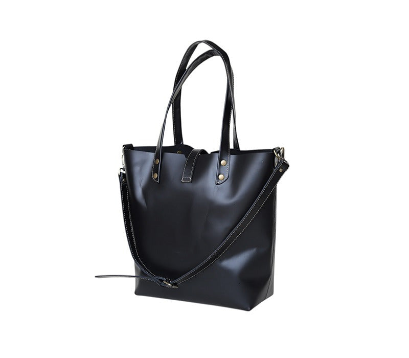 Premium Black Genuine Leather Tote Bag for Women Shoulder Bag, Crossbody Tote