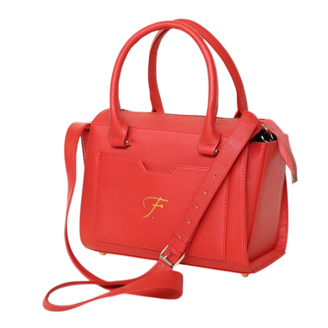 Luxury Red Genuine Leather Satchel Handbag for Women – Designer Crossbody Shoulder Bag | Leathers Crafted