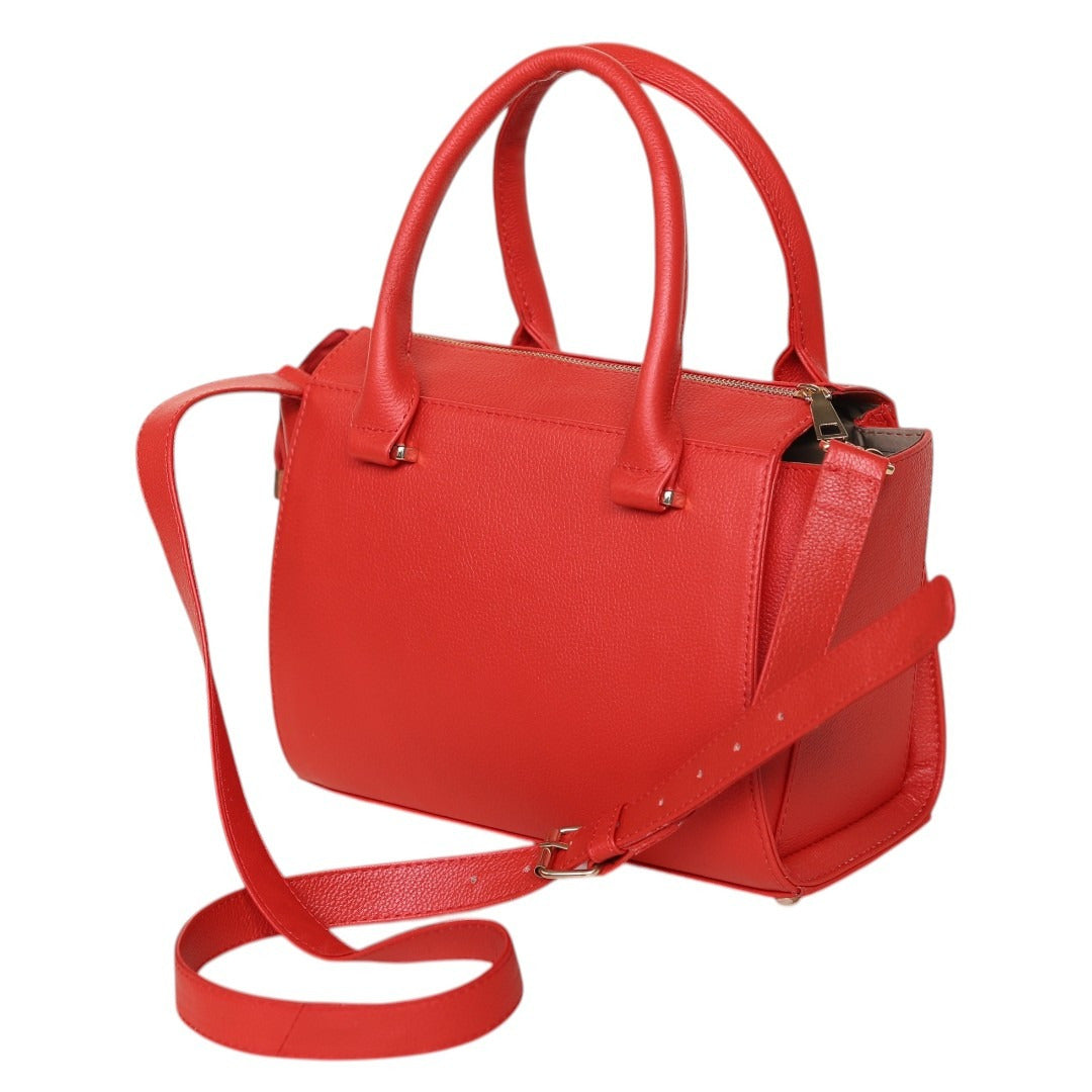 Luxury Red Genuine Leather Satchel Handbag for Women – Designer Crossbody Shoulder Bag | Leathers Crafted