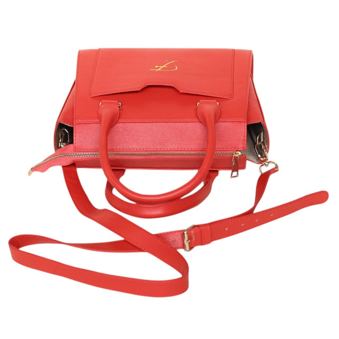 Luxury Red Genuine Leather Satchel Handbag for Women – Designer Crossbody Shoulder Bag | Leathers Crafted