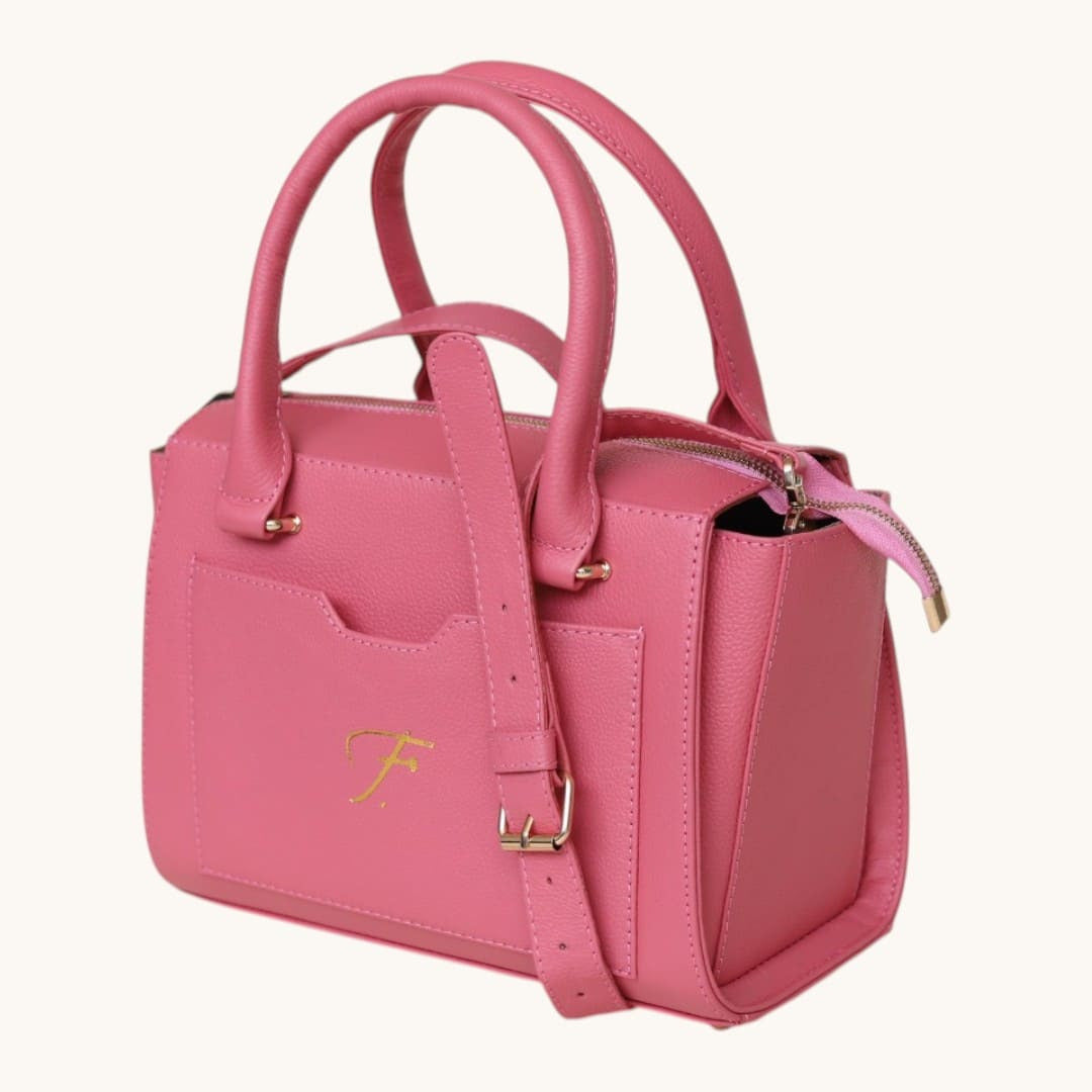 Luxury Pink Genuine Leather Top Handle Handbag for Women Shoulder Bag & Crossbody Purse