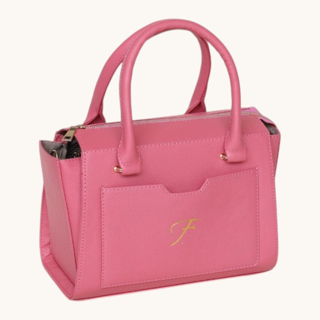 Luxury Pink Genuine Leather Top Handle Handbag for Women Shoulder Bag & Crossbody Purse