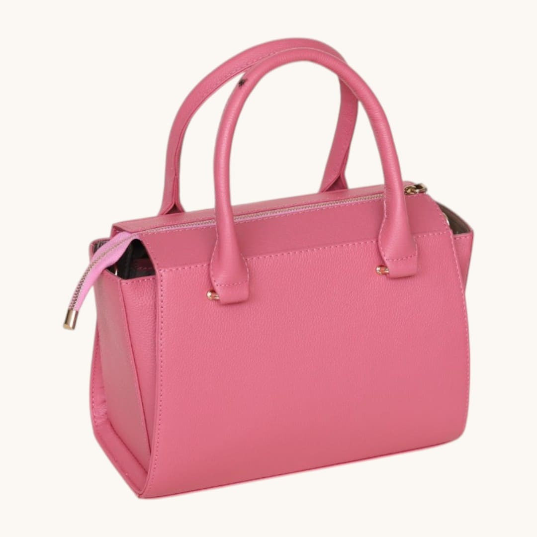 Luxury Pink Genuine Leather Top Handle Handbag for Women Shoulder Bag & Crossbody Purse