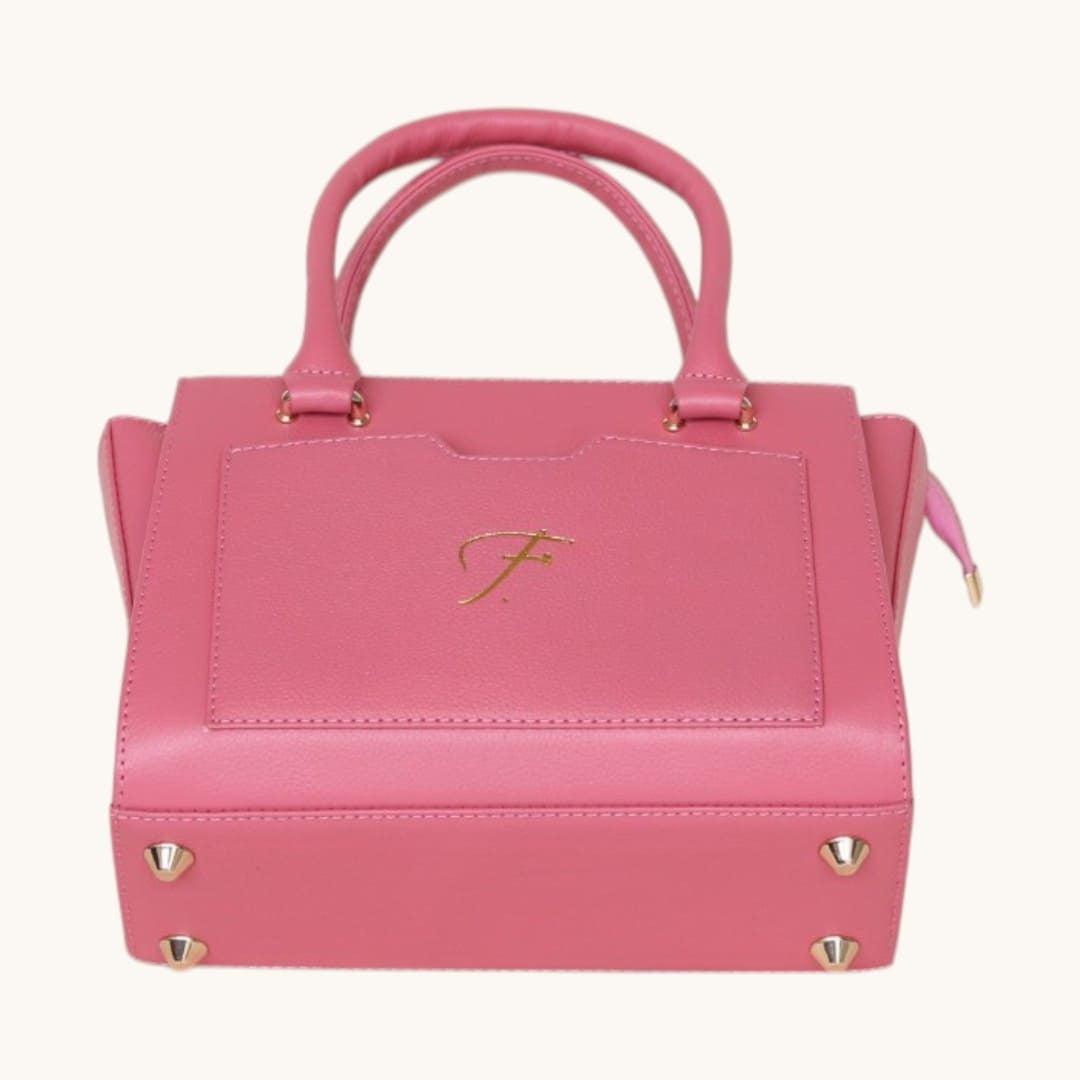 Luxury Pink Genuine Leather Top Handle Handbag for Women Shoulder Bag & Crossbody Purse