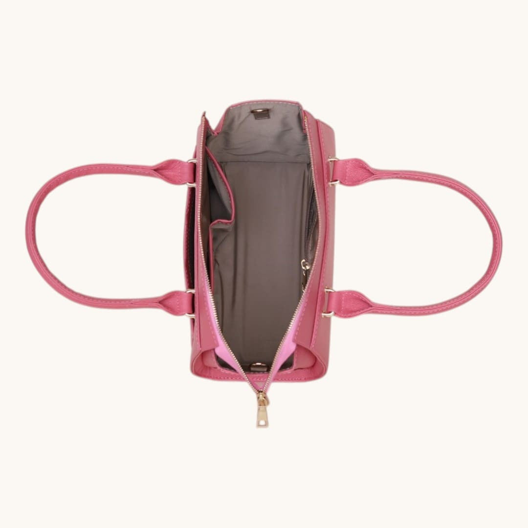 Luxury Pink Genuine Leather Top Handle Handbag for Women Shoulder Bag & Crossbody Purse