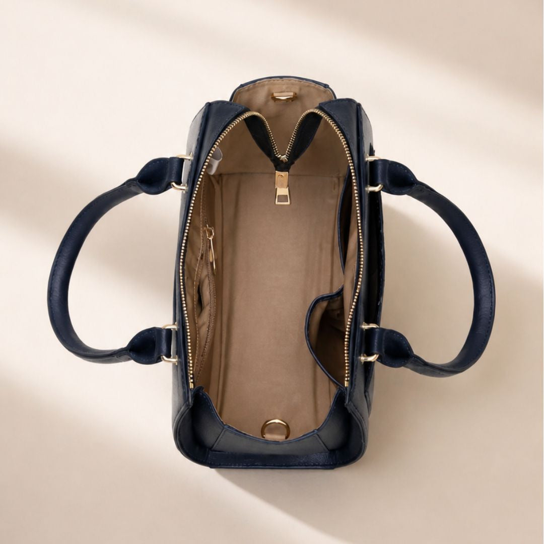 Luxury Navy Blue Genuine Leather Satchel Handbag for Women – Designer Crossbody Shoulder Purse | Leathers Crafted