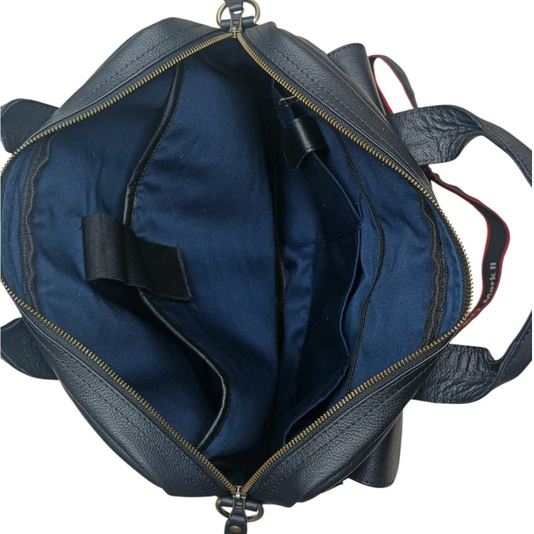 Genuine Leather Laptop Briefcase for Men – Navy Blue Crocodile Pattern Business Bag
