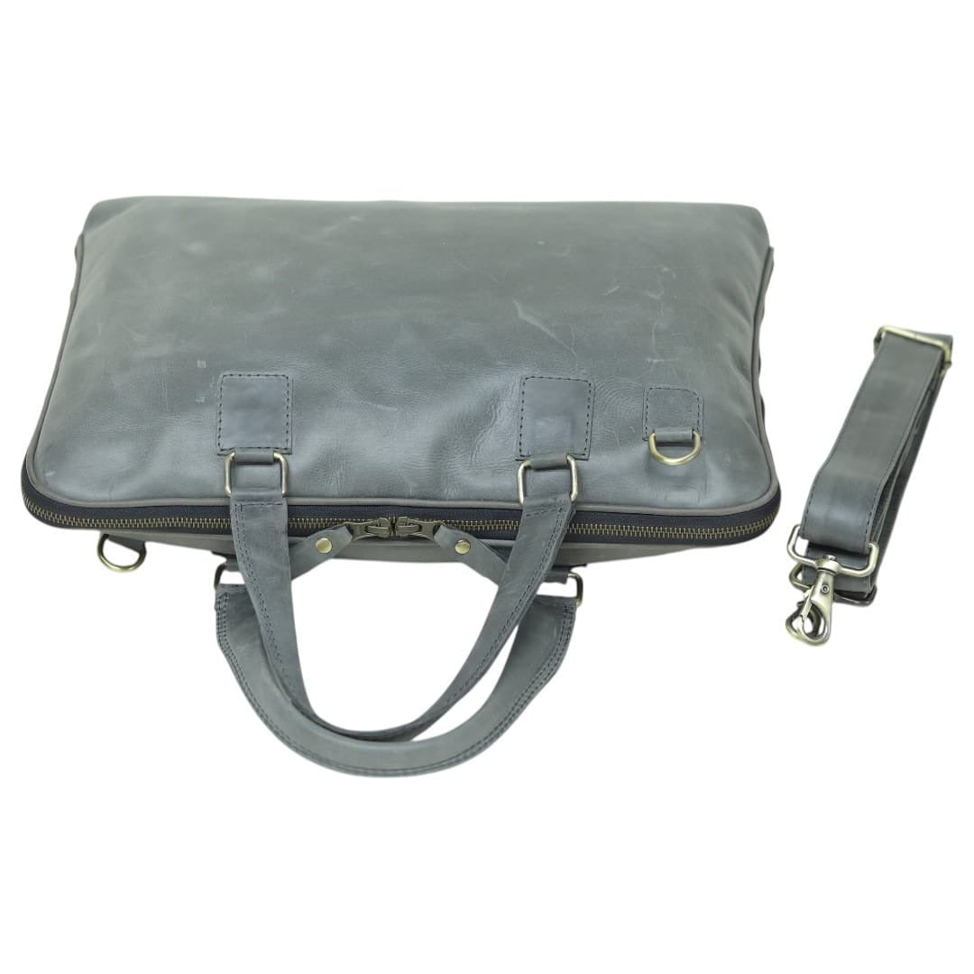 Genuine Leather Briefcase for Men – Grey Distressed Leather Business & Work Bag