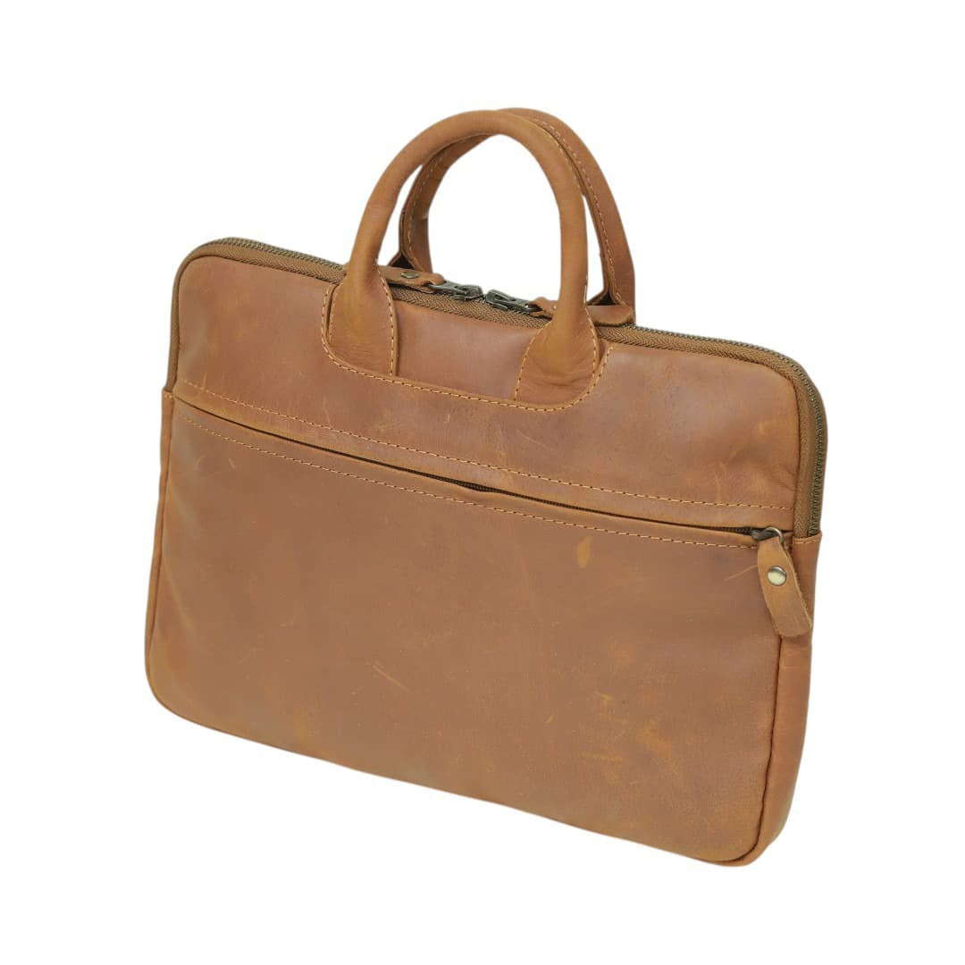 Genuine Leather Briefcase for Men – Slim Brown Leather MacBook & Document Bag