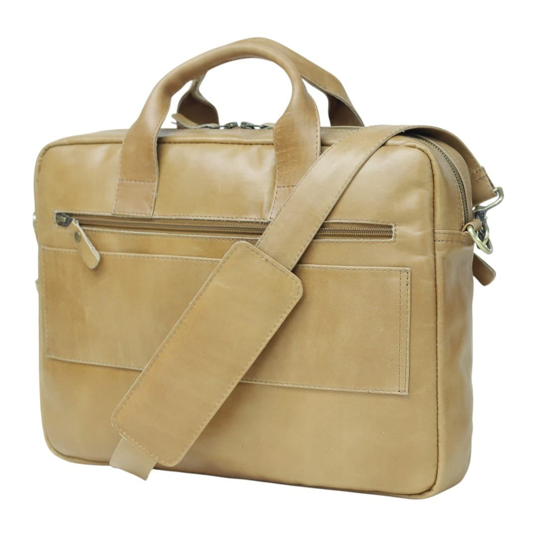 Men’s Tan Leather Briefcase – Premium Business & Work Bag with Shoulder Strap