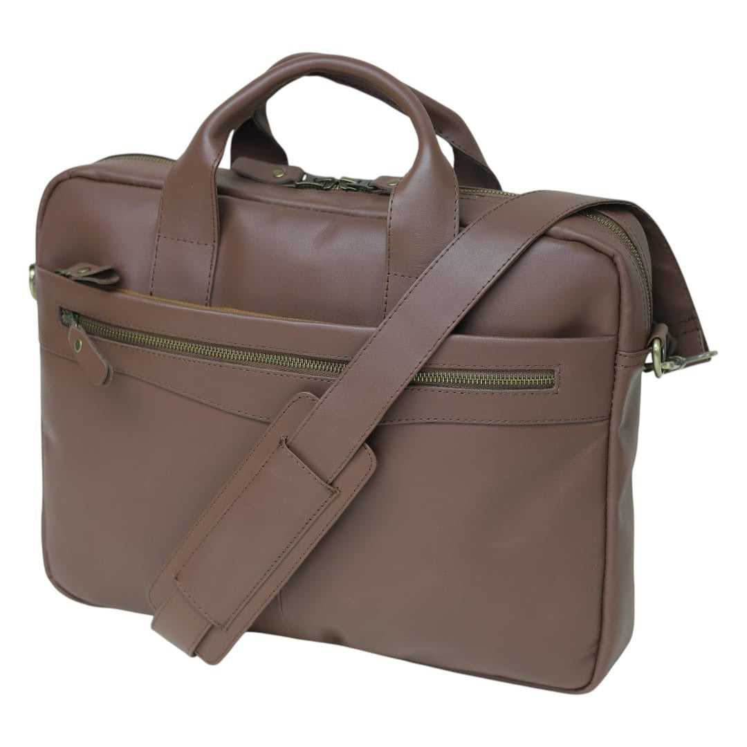 Genuine Leather Briefcase Messenger Bag – Taupe Leather Work Bag | Leathers Crafted