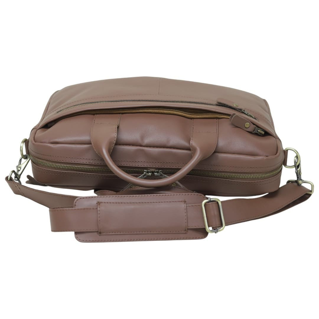 Genuine Leather Briefcase Messenger Bag – Taupe Leather Work Bag | Leathers Crafted