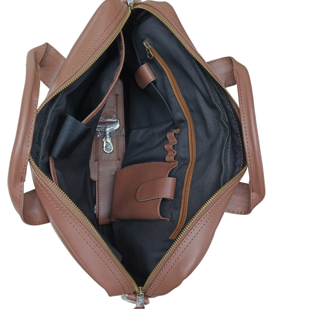 Genuine Leather Briefcase Messenger Bag – Taupe Leather Work Bag | Leathers Crafted
