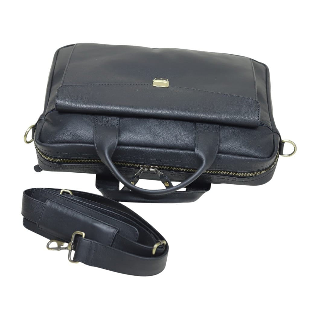 Black Genuine Leather Laptop Briefcase & Messenger Bag | Leathers Crafted