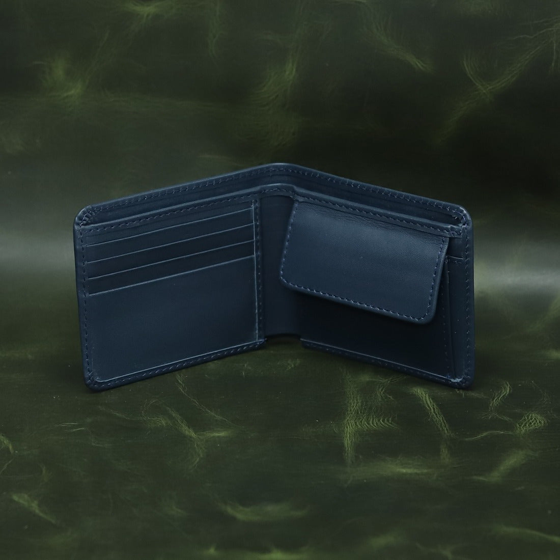 Navy Blue Leather Bifold Wallet for Men – Slim Minimalist Pocket Wallet | Leathers Crafted