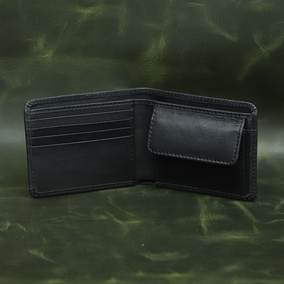 Navy Blue Leather Bifold Wallet for Men – Slim Minimalist Pocket Wallet | Leathers Crafted