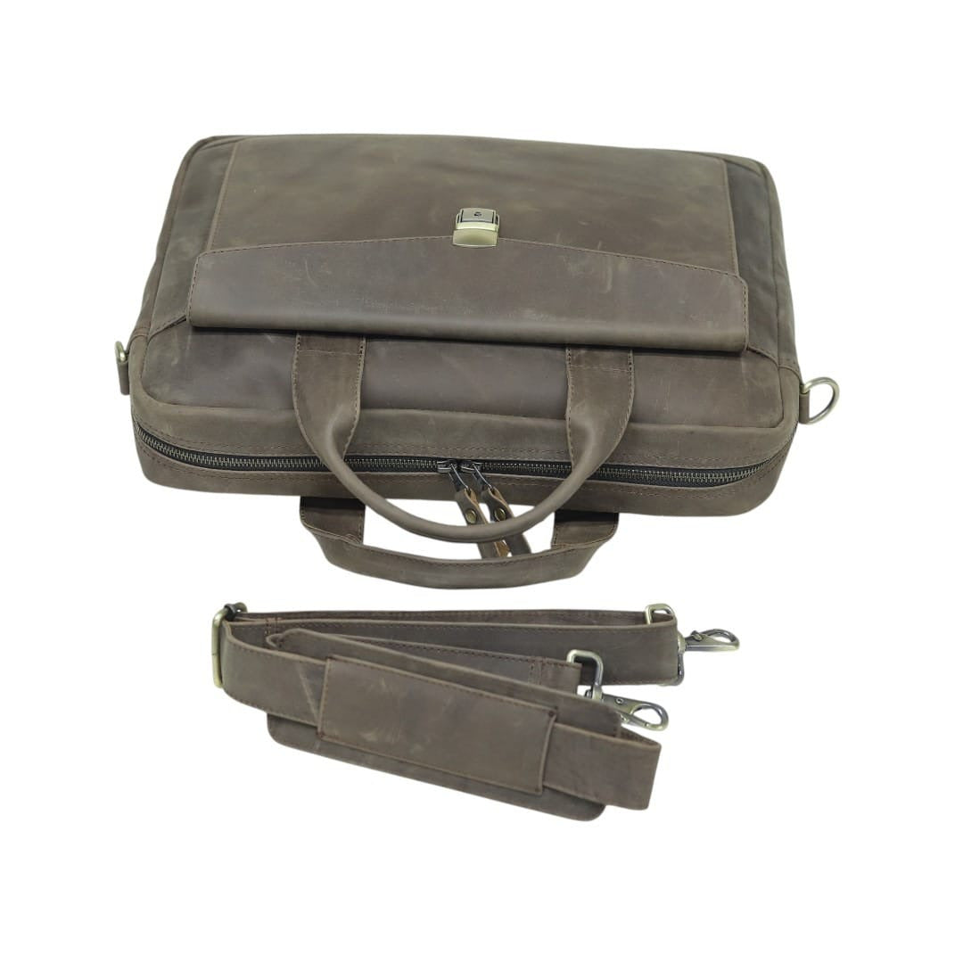 Genuine Leather Briefcase Messenger Bag – Vintage Brown Work Bag | Leathers Crafted