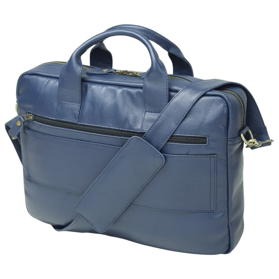 Navy Blue Genuine Leather Briefcase – Leather Work & Messenger Bag | Leathers Crafted