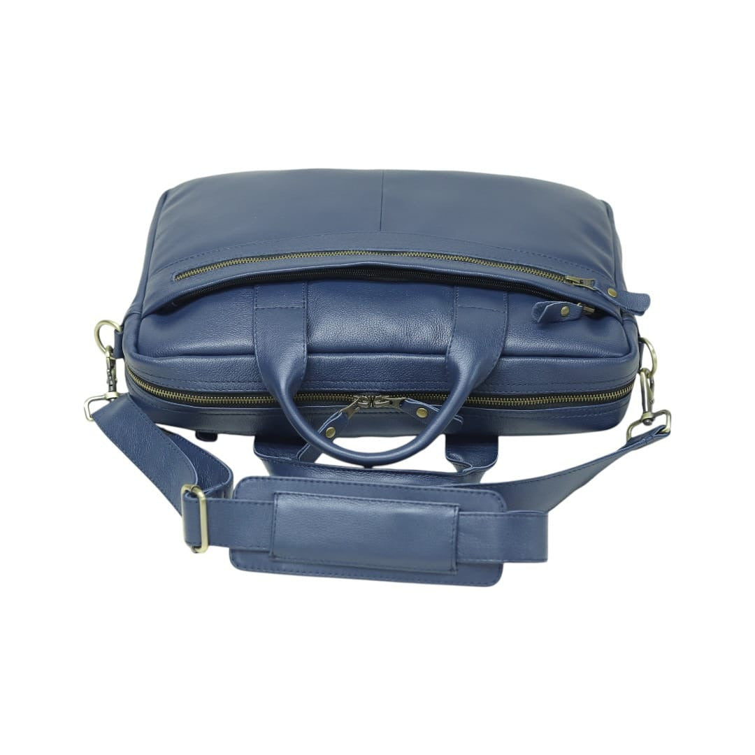 Navy Blue Genuine Leather Briefcase – Leather Work & Messenger Bag | Leathers Crafted