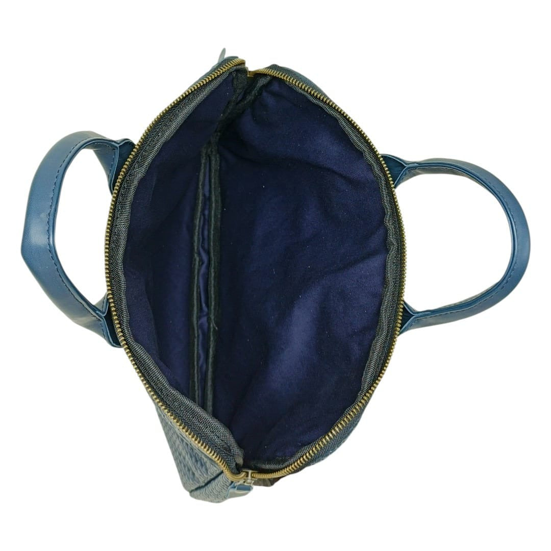 Navy Blue Woven Leather Briefcase – Slim Professional Work Bag | Leathers Crafted