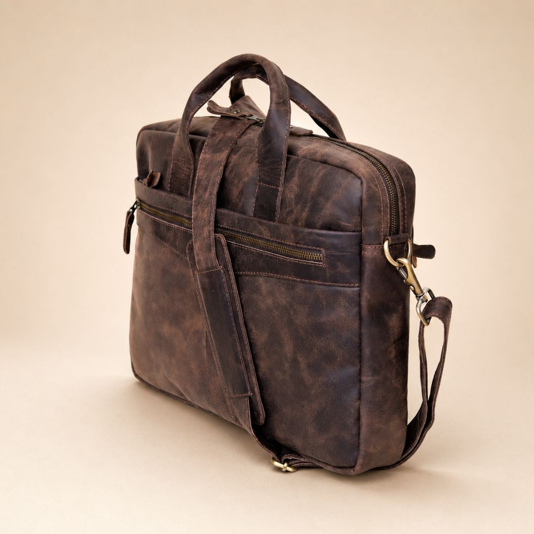 Vintage Brown Leather Briefcase Messenger Bag – Work & Travel | Leathers Crafted