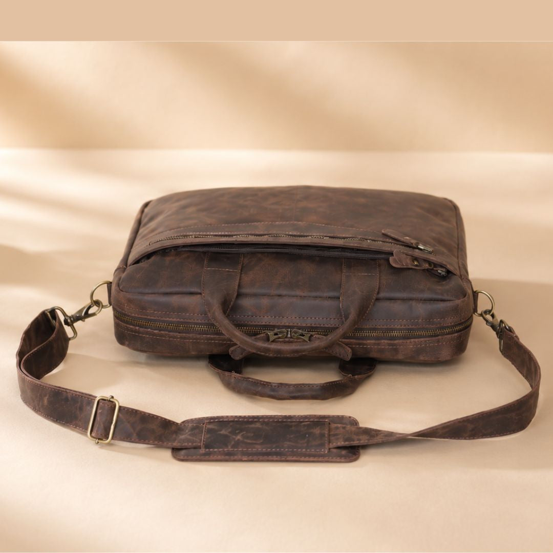 Vintage Brown Leather Briefcase Messenger Bag – Work & Travel | Leathers Crafted