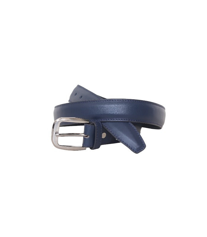 Navy Blue Leather Belt for Men – Classic Metal Buckle | Leathers Crafted