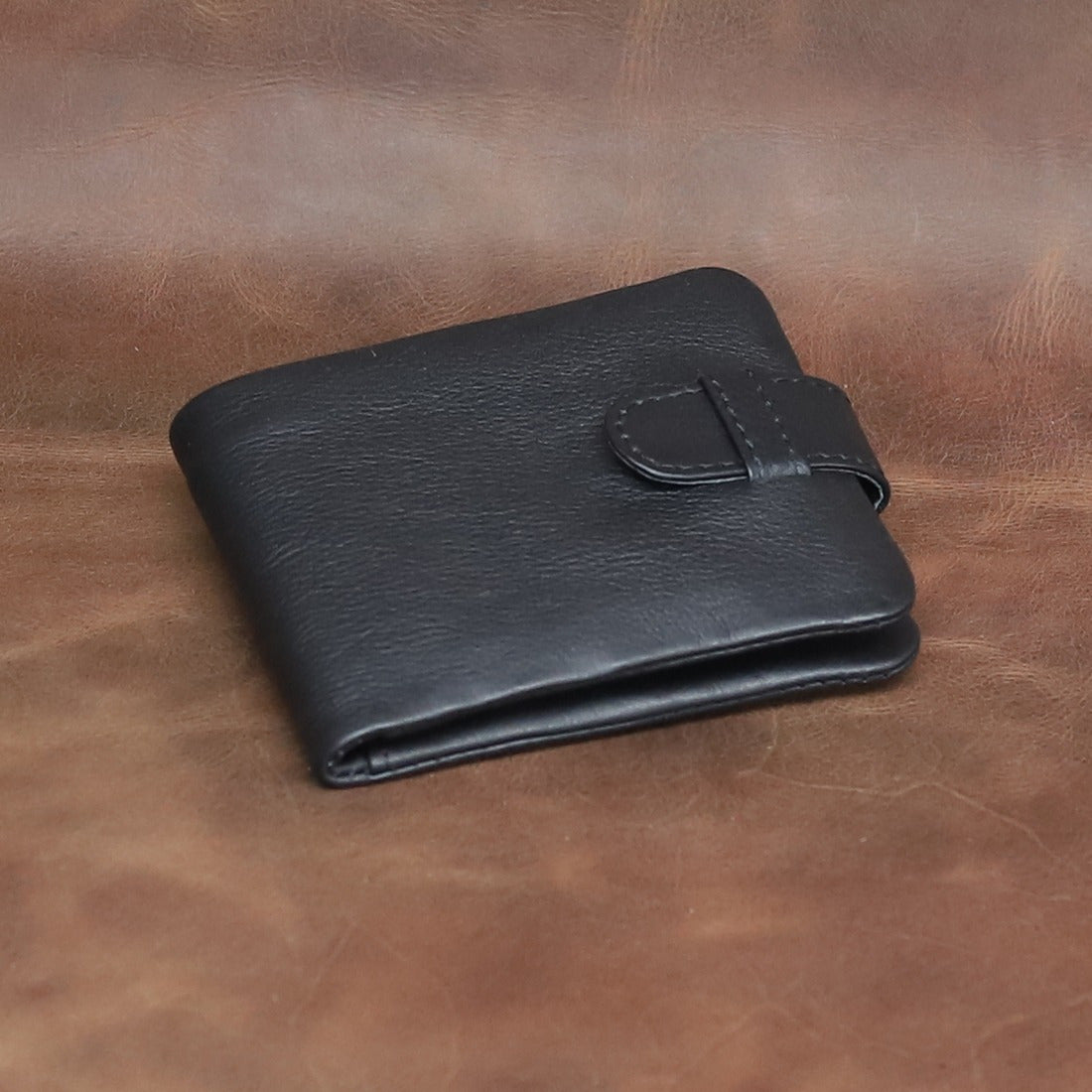 Leathers Crafted Black Leather Bifold Wallet for Men – Slim Strap Closure