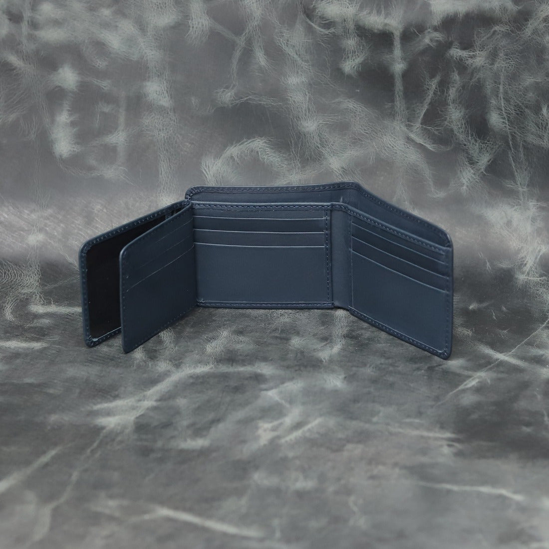 Navy Blue Leather Bifold Wallet for Men – Slim Minimalist Pocket Wallet | Leathers Crafted
