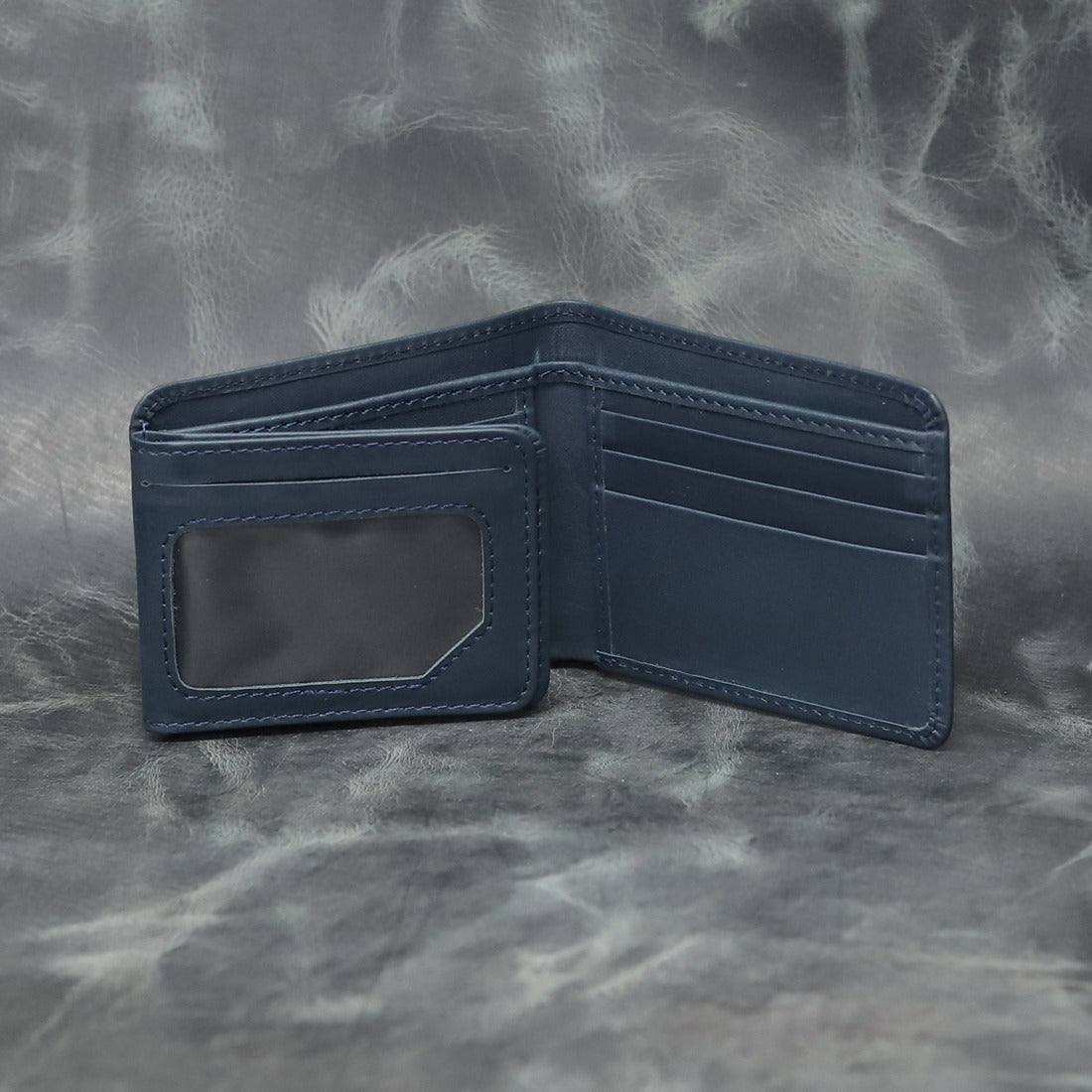 Navy Blue Leather Bifold Wallet for Men – Slim Minimalist Pocket Wallet | Leathers Crafted