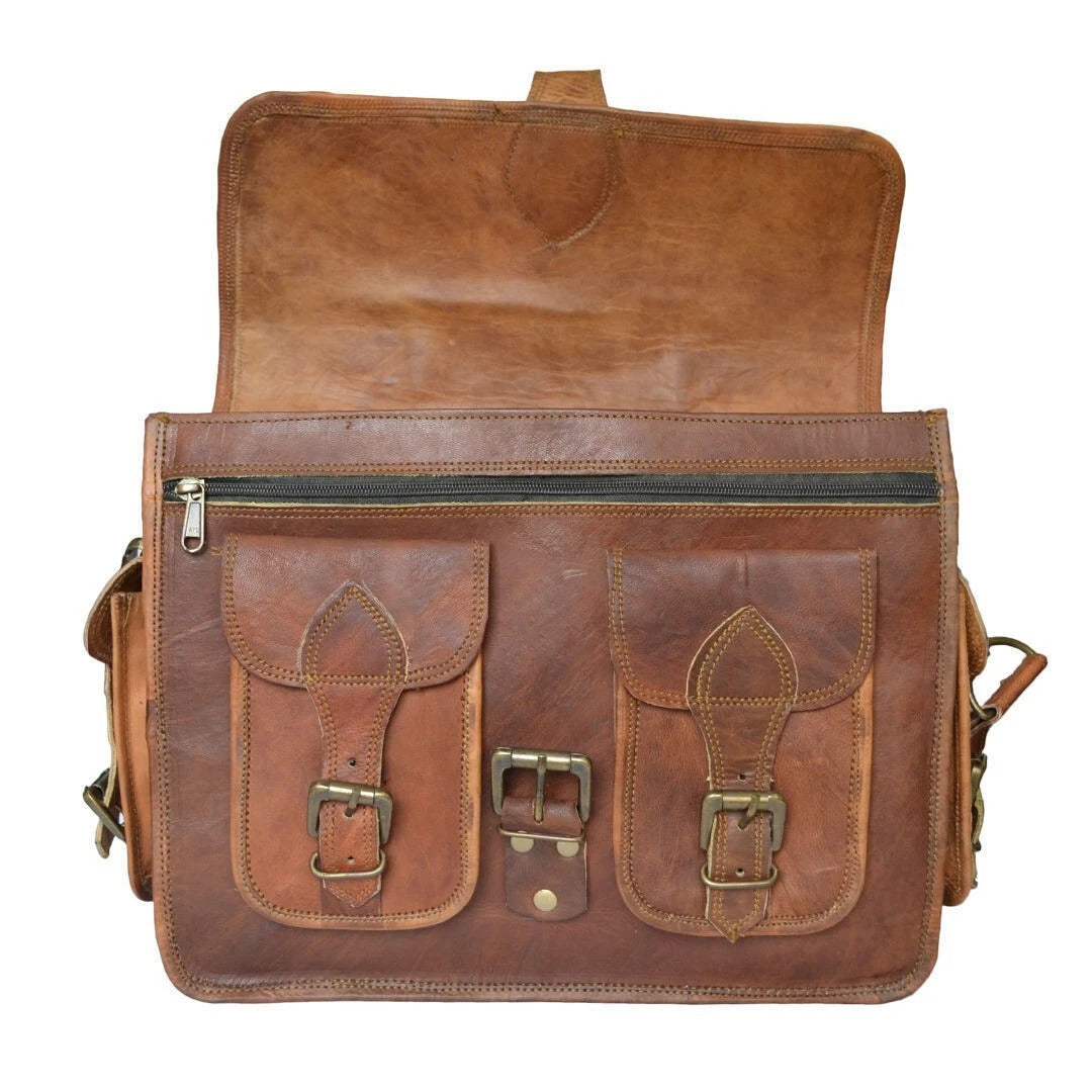 Vintage Brown Leather Messenger Bag – Men’s Crossbody Briefcase & Work Bag