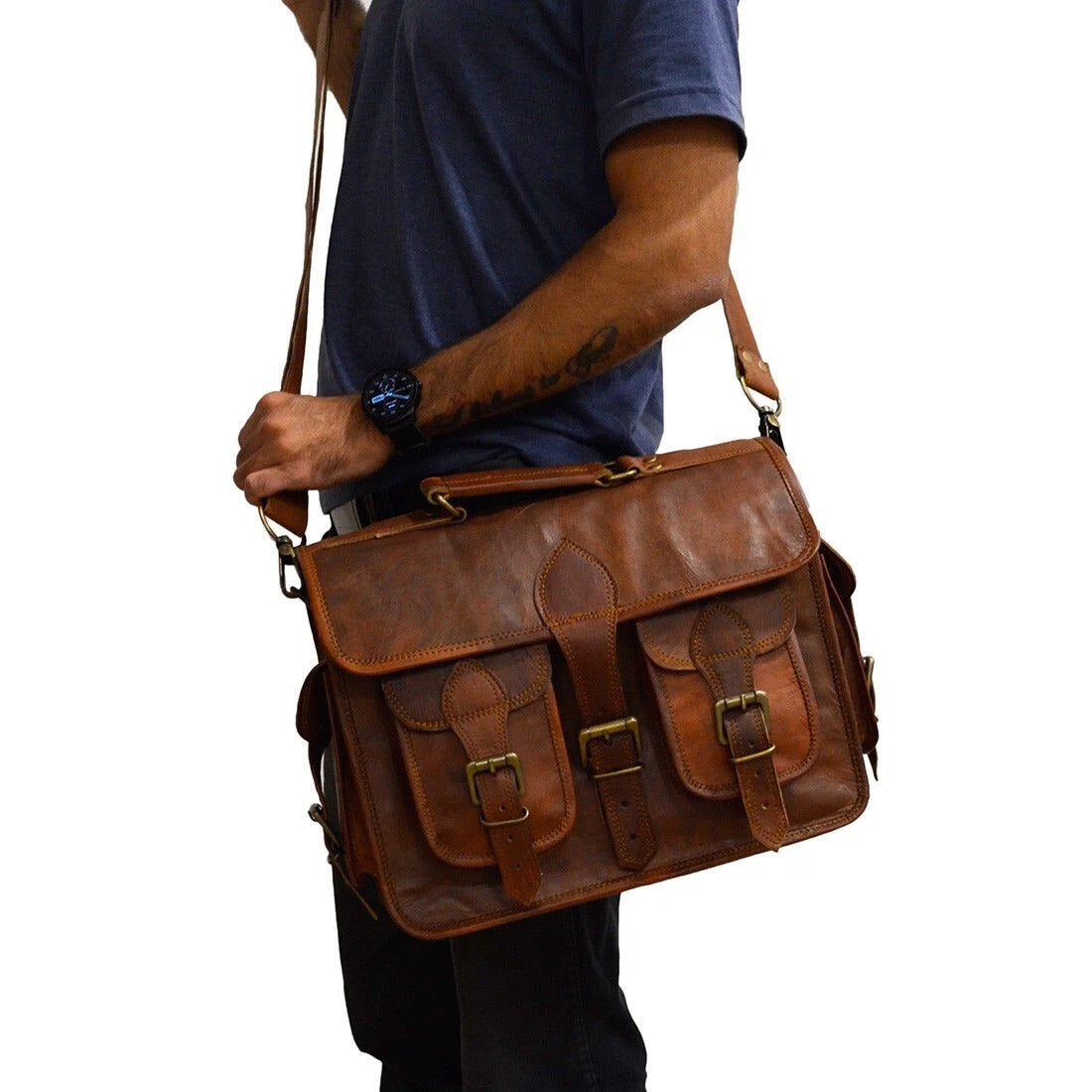 Vintage Brown Leather Messenger Bag – Men’s Crossbody Briefcase & Work Bag