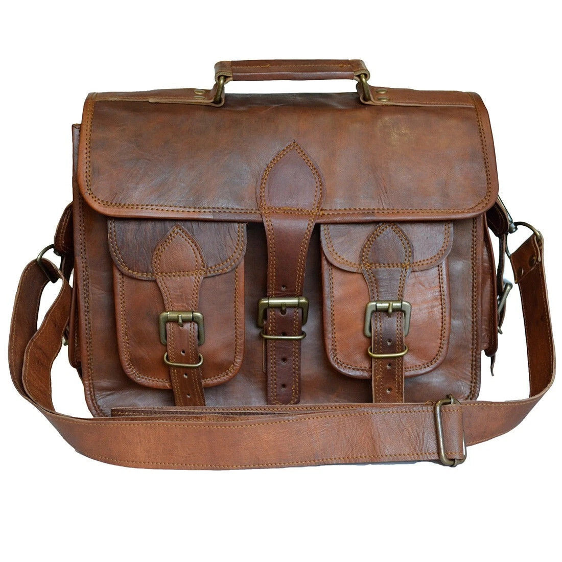 Vintage Brown Leather Messenger Bag – Men’s Crossbody Briefcase & Work Bag