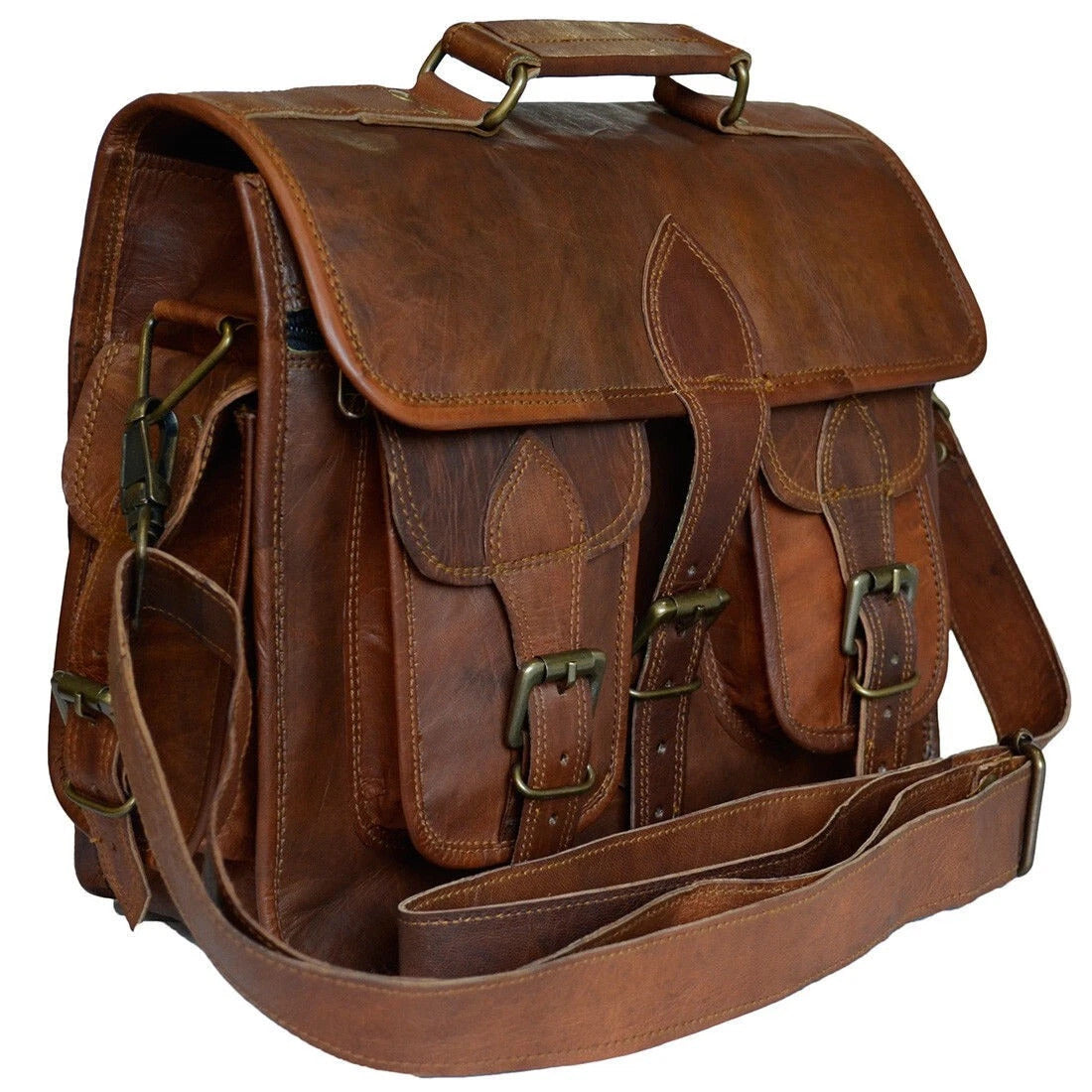 Vintage Brown Leather Messenger Bag – Men’s Crossbody Briefcase & Work Bag
