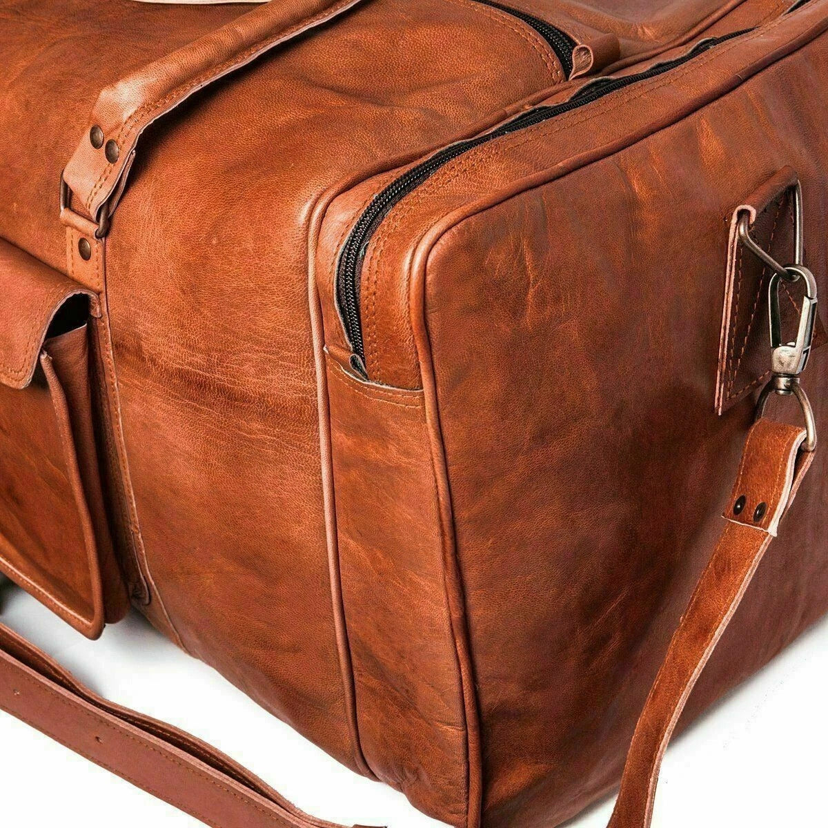 Vintage Leather Duffel Bag – Brown Travel Weekender Bag
