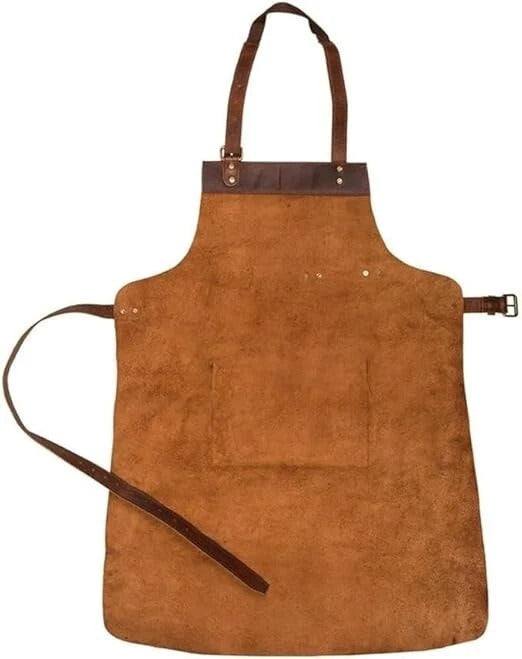 Leather Work Apron for Men & Women – Adjustable Handmade Apron with Front Pocket