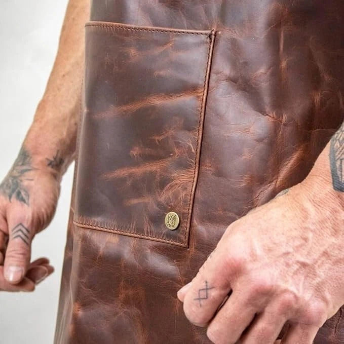 Leather Work Apron for Men & Women – Adjustable Handmade Apron with Front Pocket