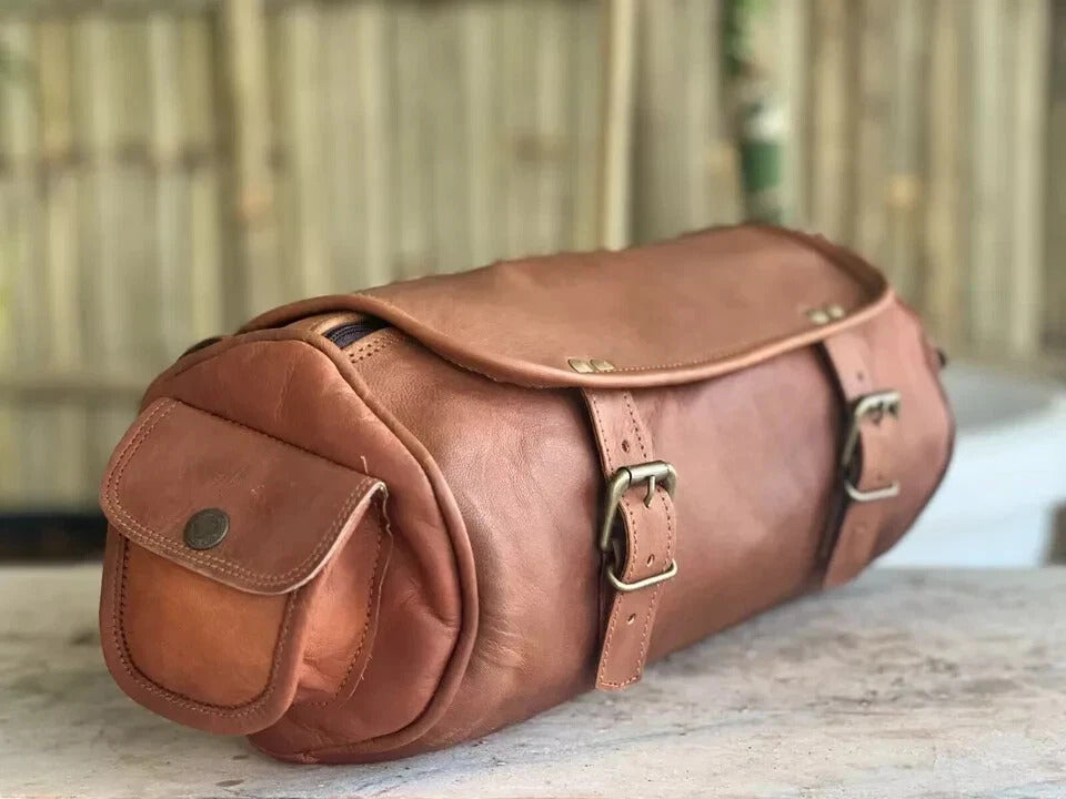 Leather Tool Roll Saddle Bag – Vintage Motorcycle Utility Bag