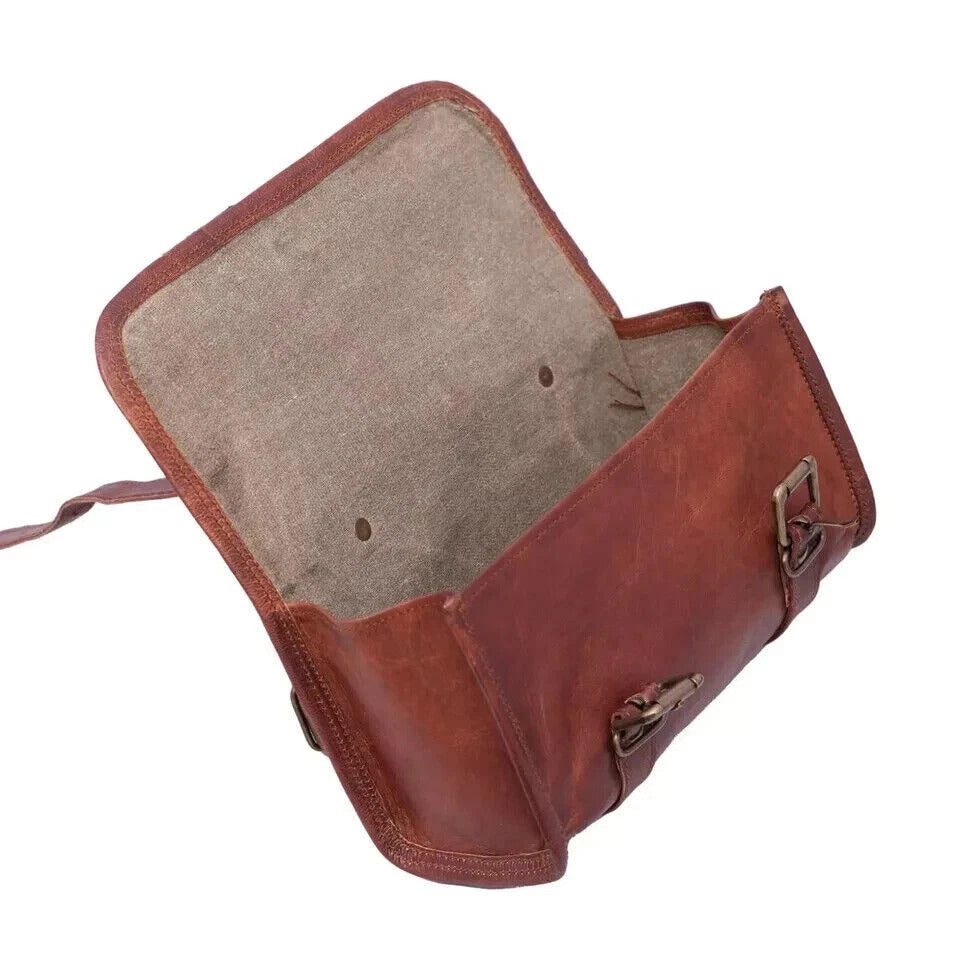 Leather Tool Roll Bag – Vintage Utility Pouch with Buckle Straps