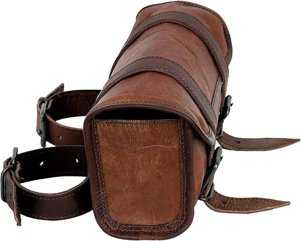 Vintage Brown Leather Tool Roll Bag – Motorcycle Saddle Bag