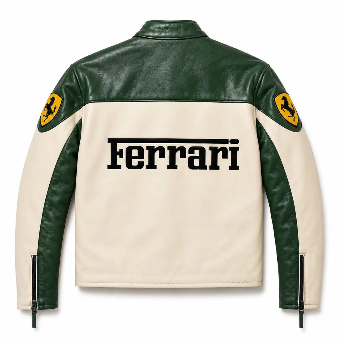 Men’s Green & White Leather Racing Jacket – Motorsport Biker Jacket