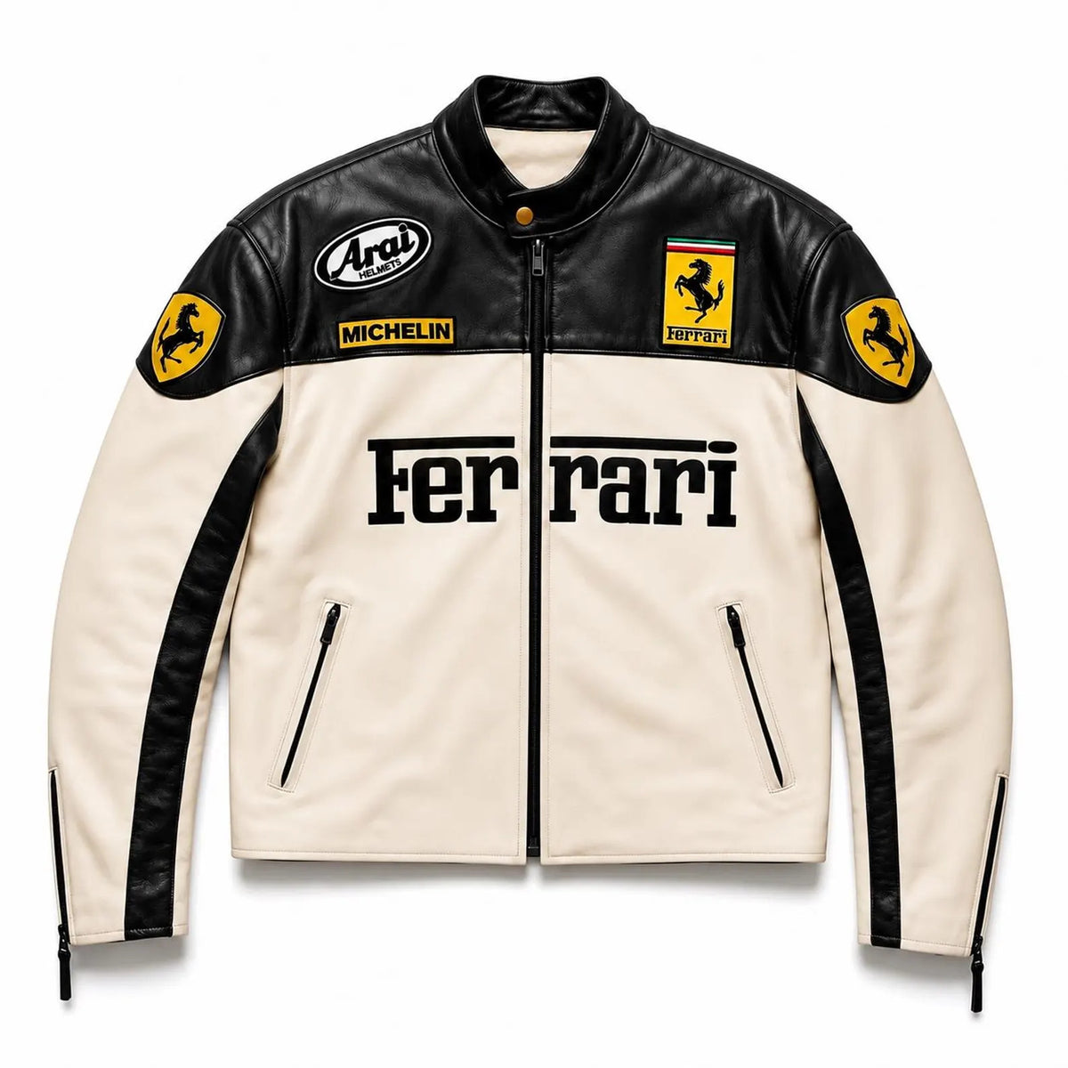 Men’s Black & White Leather Racing Jacket – Motorsport Biker Jacket