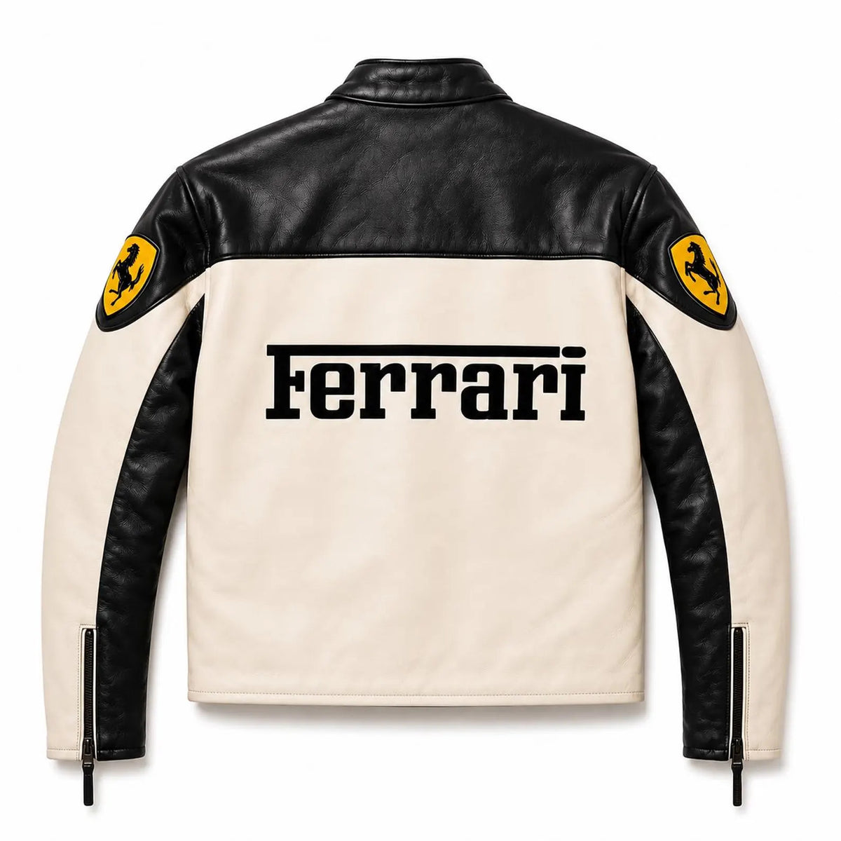 Men’s Black & White Leather Racing Jacket – Motorsport Biker Jacket