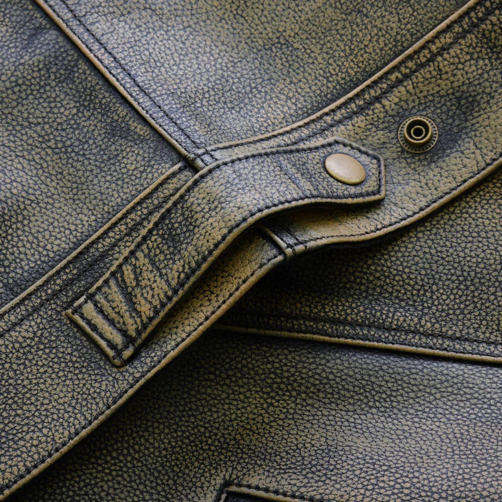 Vintage Edge: Distressed Brown Leather Biker Vest Leathers Crafted