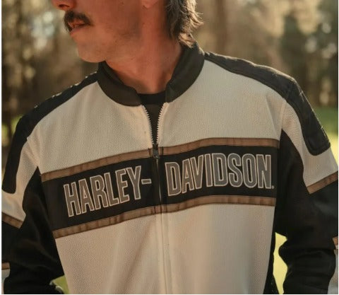 Harley-Davidson Men's Mesh Textile Riding Jacket – Black & White Vented Motorcycle Jacket