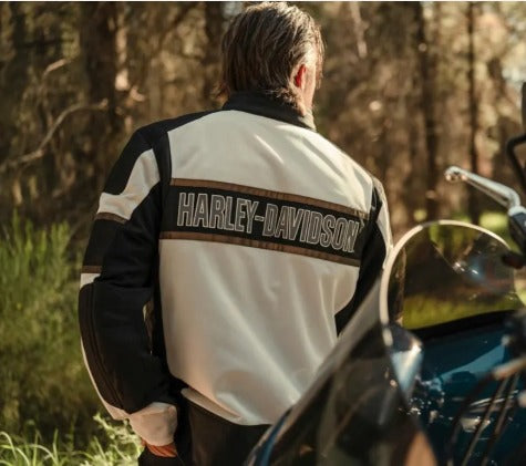 Harley-Davidson Men's Mesh Textile Riding Jacket – Black & White Vented Motorcycle Jacket