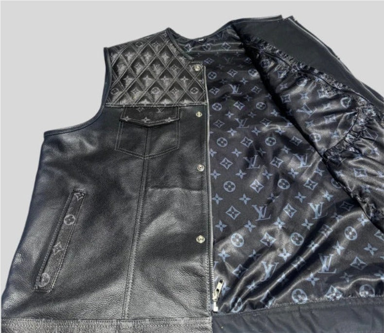 Black Leather Biker Vest for Men – Handmade Motorcycle Rider Vest