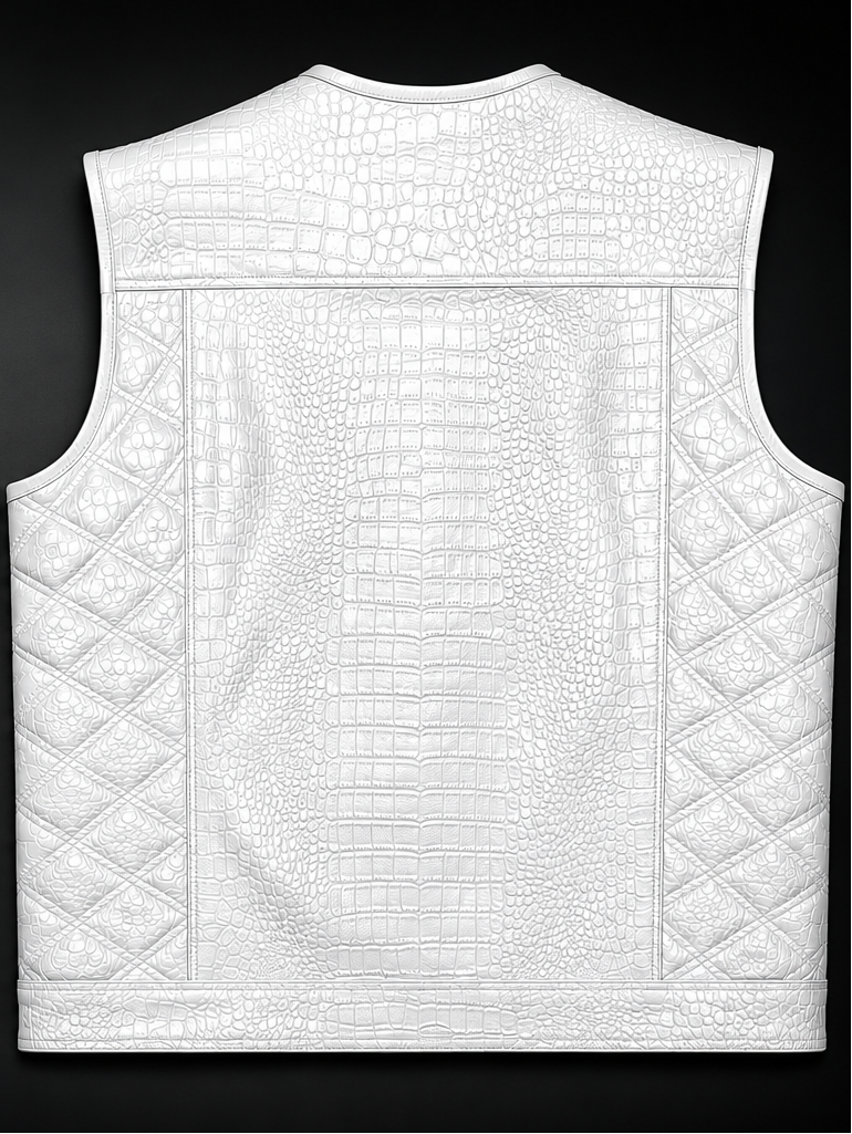 Men's White Crocodile Embossed Leather Vest